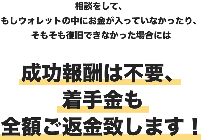 成功報酬は不要、着手金も全額ご返金いたします！